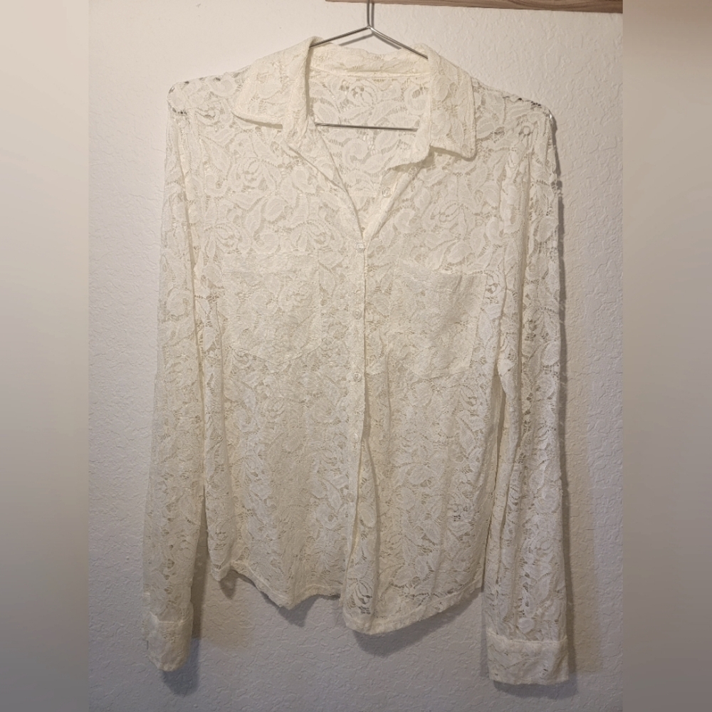 All Lace Long Sleeve Button Down